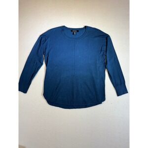 Ellen Tracy Women Blue Long Sleeve Crew Neck Waffle Knit Casual Top Medium
